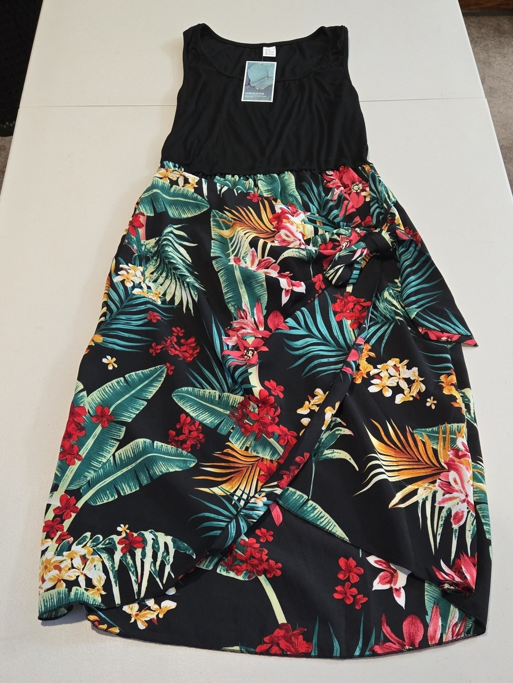Gorglitter Tropical Black Floral Wrap Skirt Dress